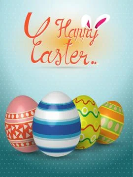 Collection of realistic 3D Easter eggs with different texture, pattern on ret Stock Illustration