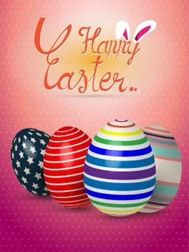 Collection of realistic 3D Easter eggs with different texture, pattern on ret イラスト素材