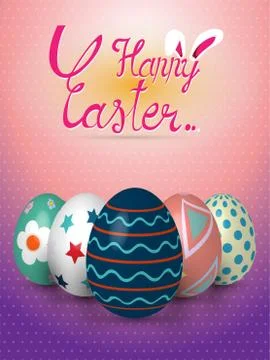 Collection of realistic 3D Easter eggs with different texture, pattern on ret Illustrazione stock