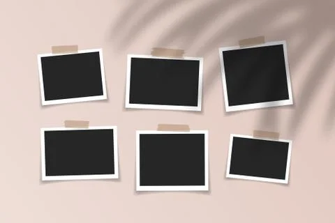 Collection of realistic blank photo frames with adhesive tape, trendy tropical Stock-Illustration
