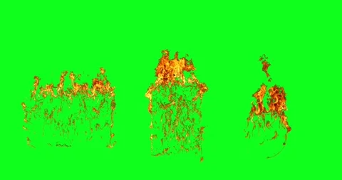 Collection of realistic burning fire shapes isolated on green screen background. Stock Footage 335993348