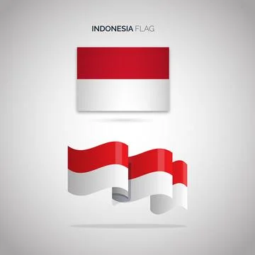 Collection of realistic flag vector illustration. Set of Indonesian flag vect Stock Illustration