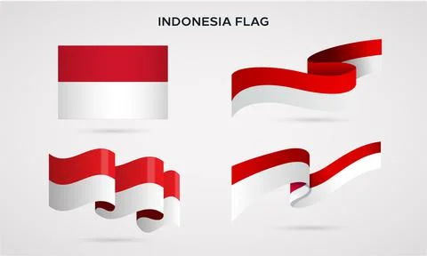 Collection of realistic indonesia flag vector. Stock Illustration