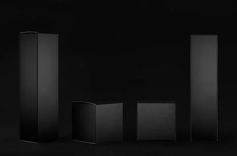 Collection of rectangle tall and square black paper boxes  - different sides  Stock Photos