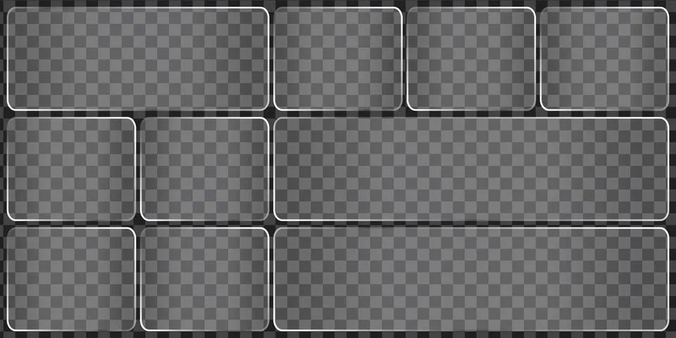 A collection of rectangular glass UI elements with soft rounded corners, feat Stock Illustration