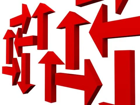 A collection of red arrows in every direction Stock Illustration