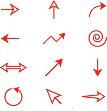 Collection of Red Arrows in Various Directions and Styles. Illustrazione stock