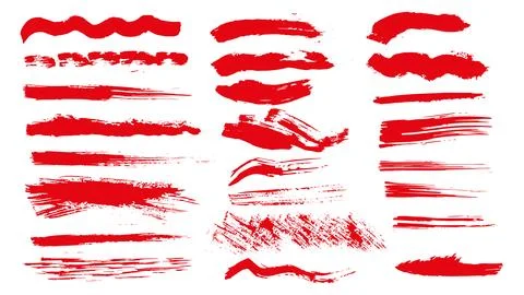 Collection of red brush strokes of different shapes and sizes, wavy Stock Illustration