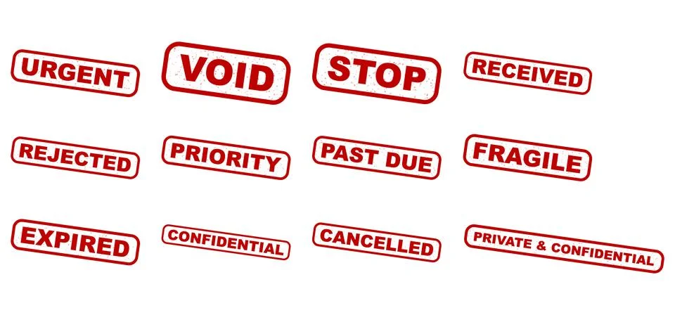 Collection of red circular stamps featuring urgent priority labels void sto.. Stock Illustration
