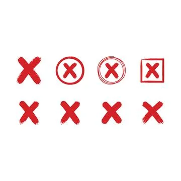 Collection of red cross mark hand drawn brush style symbols on a white back.. Stock Illustration