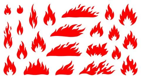 Collection of red flame silhouette shapes for graphic design projects Stock Illustration