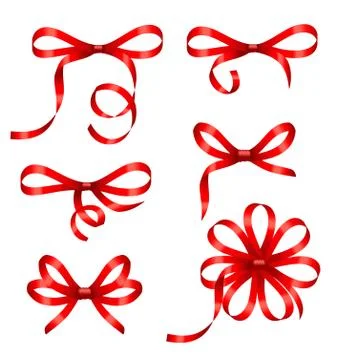 Collection Red Gift Bows Isolated Stock Illustration