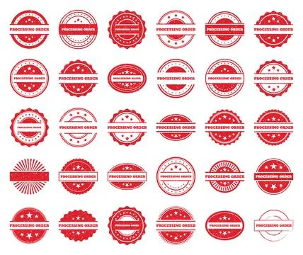 Collection of Red Processing Order Stamps. Vintage Grunge Design Elements Stock Illustration