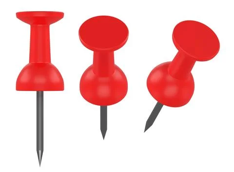 Collection red push pins isolated on white background Stock Illustration