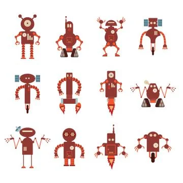 Collection of red robot icons Stock Illustration