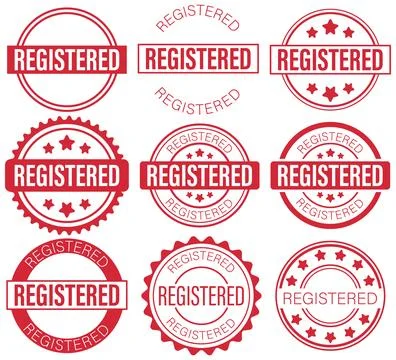 Collection of red round registered label icons with star motifs and vintage.. Stock Illustration