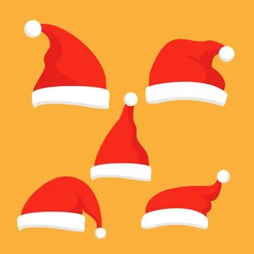 Collection of red santa hats. Vector. Stock Illustration