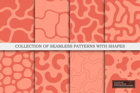 Collection of red seamless patterns with abstract shapes. Creative vector イラスト素材