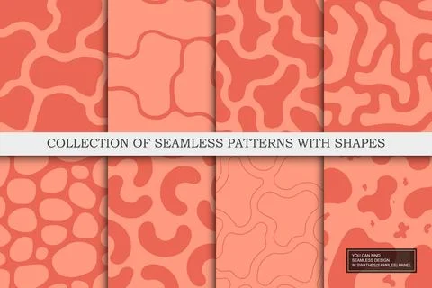 Collection of red seamless patterns with abstract shapes. Creative vector Stock Illustration