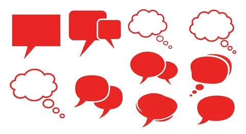 A collection of red speech bubbles and thought clouds Stock Illustration