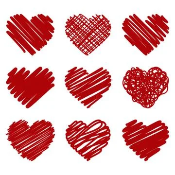 Collection of red vector painted heart on white background Stock Illustration