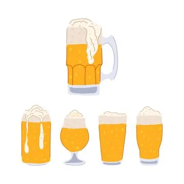 Collection of refreshing beer in various glass types Stock Illustration