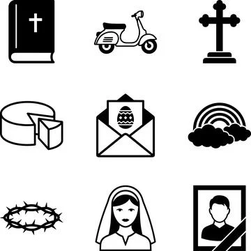 Collection of Religious and Secular Icons Representing Faith, Life, and Cel.. Stockillustratie