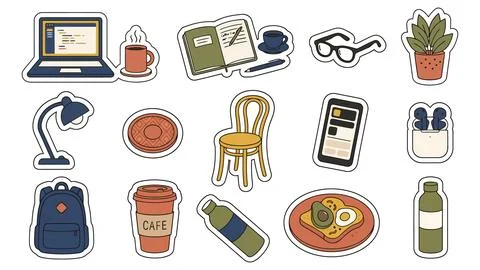 Collection of Remote Work and Cafe Items for Office or Home Setup Stock Illustration