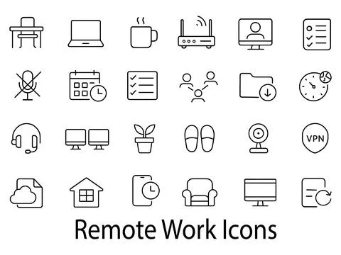 Collection of remote work icons isolated on white background Stock Illustration