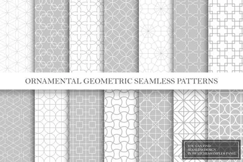 Collection of repeatable geometric ornamental vector patterns. Tile oriental Stock Illustration
