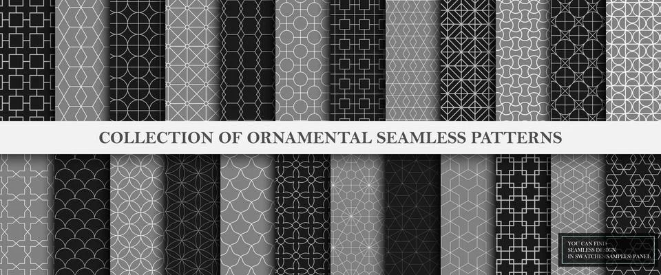Collection of repeatable geometric ornamental vector patterns. Tile oriental Stock Illustration