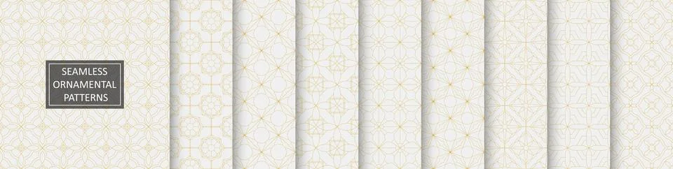 Collection of repeatable ornamental vector luxury patterns. Elegant white Stock Illustration