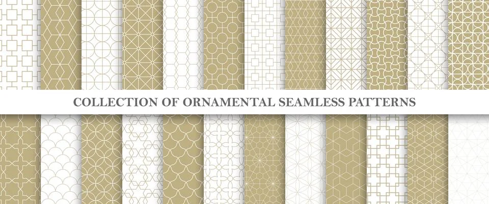 Collection of repeatable ornamental vector patterns. Grid geometric oriental Stock Illustration