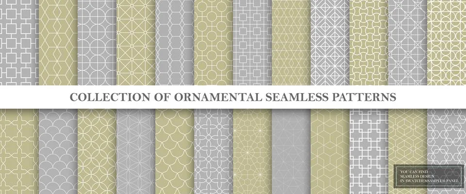 Collection of repeatable ornamental vector patterns in retro style. Grid Illustrazione stock