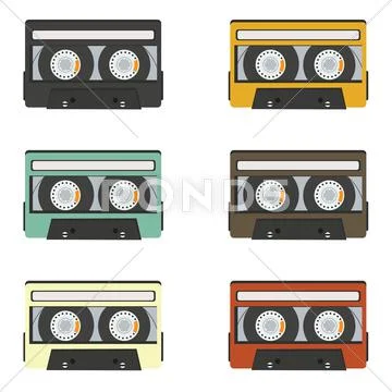Collection of retro audio tapes isolated on white background Stock Illustration