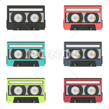 Collection of retro audio tapes isolated on white background Stock Illustration