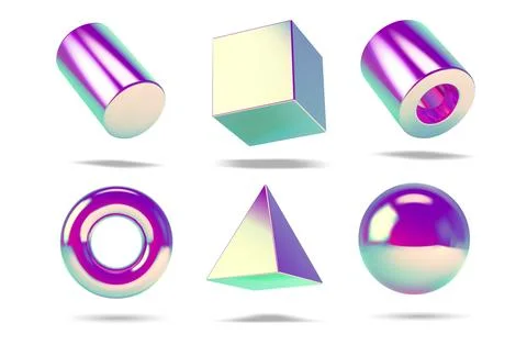 Collection of retro chrome 3D vector shapes with realistic metallic shine and 스톡 일러스트