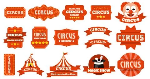 Collection of retro circus badges, labels and banners with carnival typograph Stock Illustration