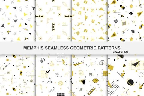 Collection of retro geometric patterns with mosaic shapes - seamless. Illustrazione stock