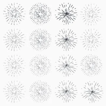 Collection Of Retro Light Rays. Set Of Vintage Sunburst Shapes For Your Desig 스톡 일러스트