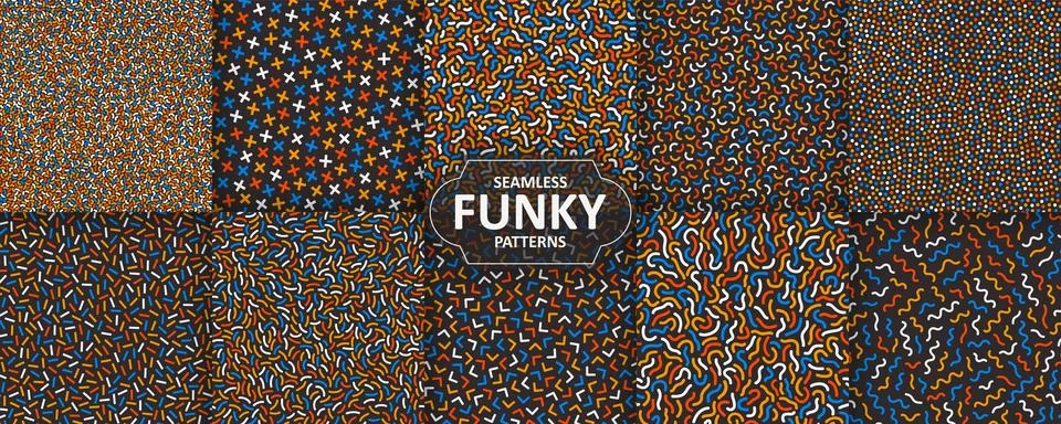 Collection of retro seamless geometric patterns. Brown vector trendy vintage Stockillustratie