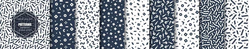 Collection of retro seamless geometric patterns. Color vector trendy vintage  Stockillustratie