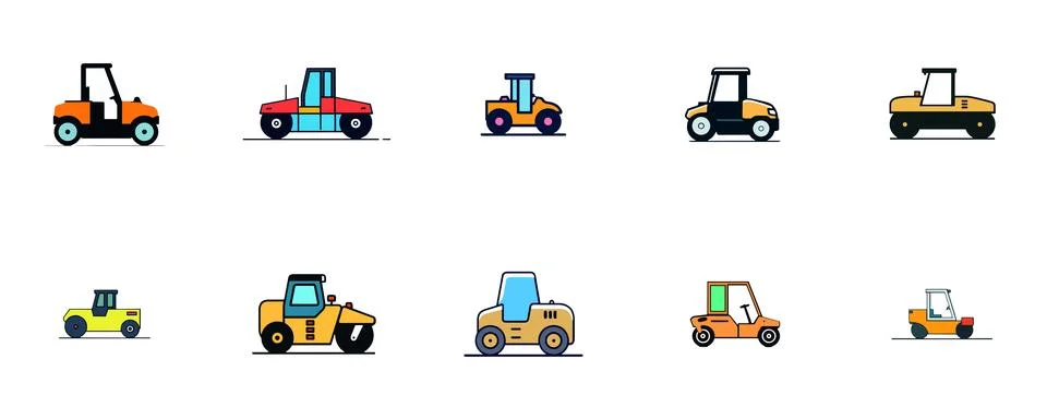 Collection of Road Rollers for Construction Work Stock Illustration