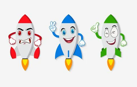 Collection of rocket cartoon vector icon illustration. rocket cartoon Stock Illustration
