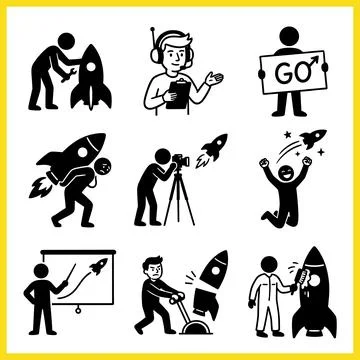 Collection of Rocket Launch and Space Exploration Icons. Иллюстрация