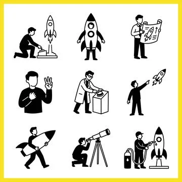 Collection of Rocket Launch and Space Exploration Icons. Illustration