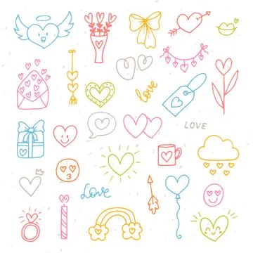 Collection of romantic objects and symbols. Love, wedding, date, Valentine... Stock Illustration