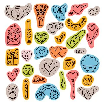 Collection of romantic objects and symbols. Love, wedding, date, Valentine... Stock Illustration