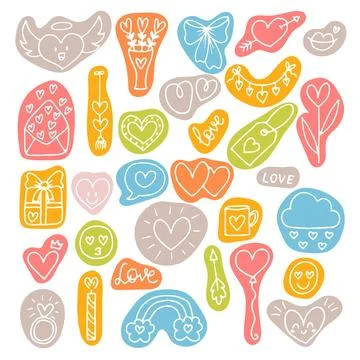 Collection of romantic objects and symbols. Love, wedding, date, Valentine... Stock Illustration
