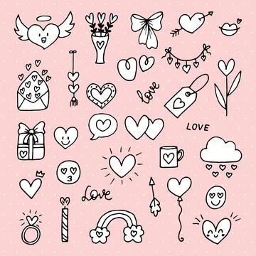 Collection of romantic objects and symbols. Love, wedding, date, Valentine... Stock Illustration